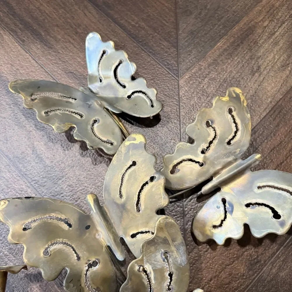 Vintage MCM Brass Butterfly Candle Holder Scone Wall Hanging Decor